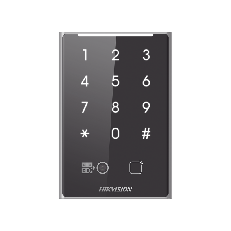 DS-K1109EKB-QR Lector de Tarjetas PROX EM y de Códigos QR / Teclado para Contraseña / Compatible con Controladores DSK2600 Series Hikvision / Comunicación RS485 y WIEGAND