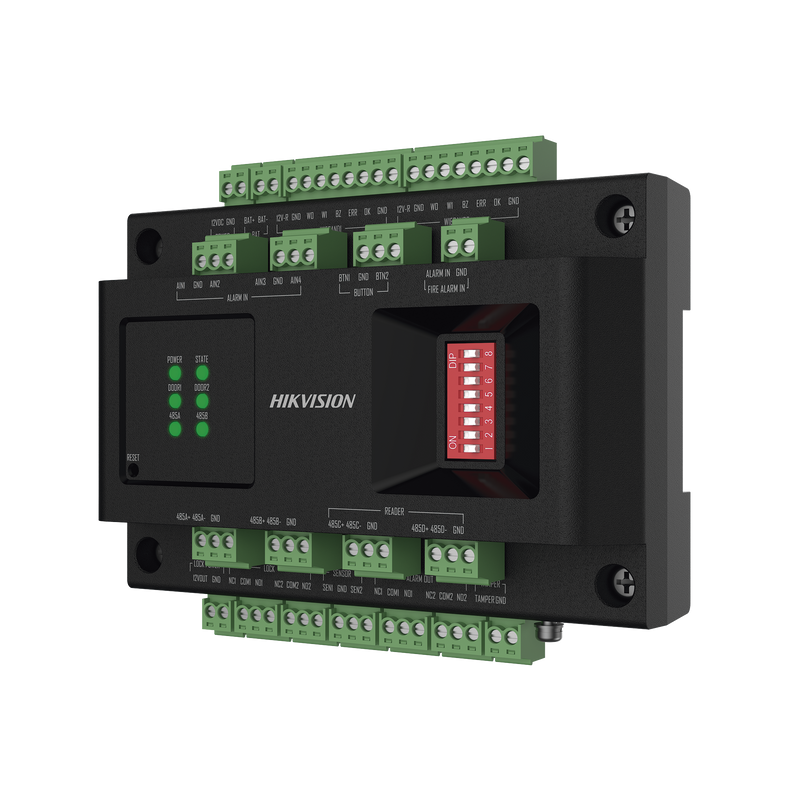 DS-K2M002X Expansor de 2 Puertas para Paneles de Control de Acceso DS-K27 Series / Comunicación RS-485 / 4 Entradas y 2 Salidas Auxiliares