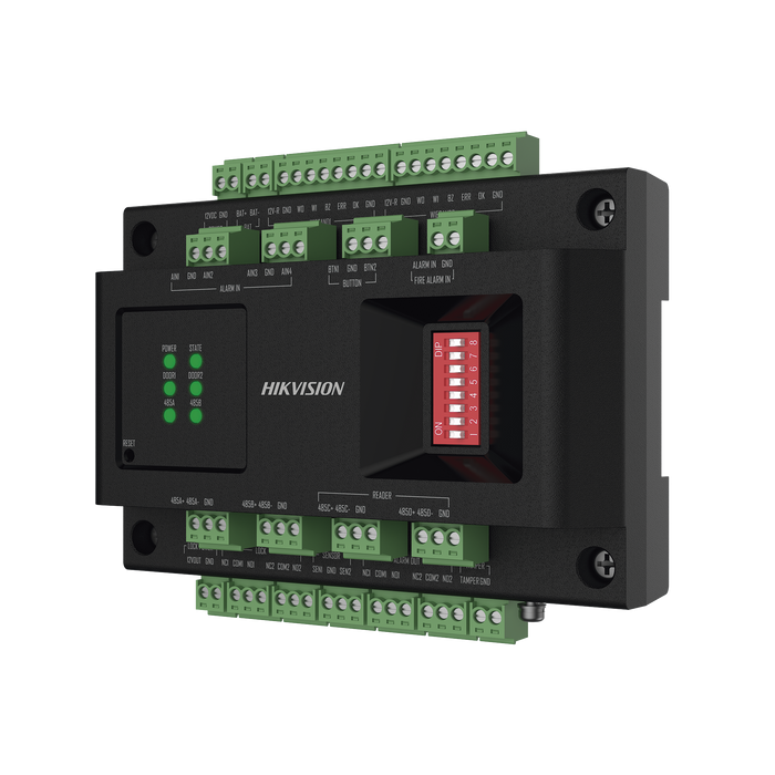 Expansor de 2 Puertas para Paneles de Control de Acceso DS-K27 Series / Comunicación RS-485 / 4 Entradas y 2 Salidas Auxiliares