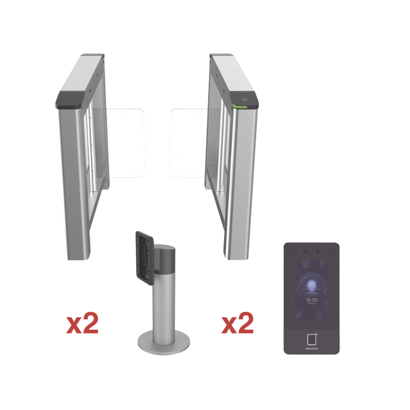 DS-K3B220-KIT Kit de Torniquete con Terminales Faciales incluidas / Montajes Incluidos /  Izquierdo y Derecho / Carril de 90 cms / 3,000,000 MCBF / 4 Pares de IR