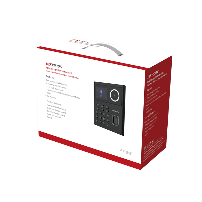 Kit WiFi de Control de Acceso Lite TODO INCLUIDO con Lector de Rostros, Tarjetas y Huellas / 500 Rostros / Compatible con App HIKConnect / Incluye Electroimán Botón de Salida y Montajes Z y L para imán / HIK-IA