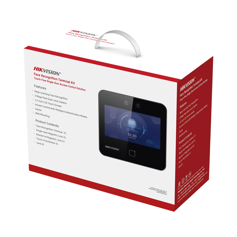 DS-KAS343 Kit de Control de Acceso TODO INCLUIDO con Lector de Rostros, QRs y Tarjetas / 1,500 rostros / Compatible con App HIKConnect /Incluye Electroimán  Botón de Salida y Montajes Z y L para imán / HIK-IA