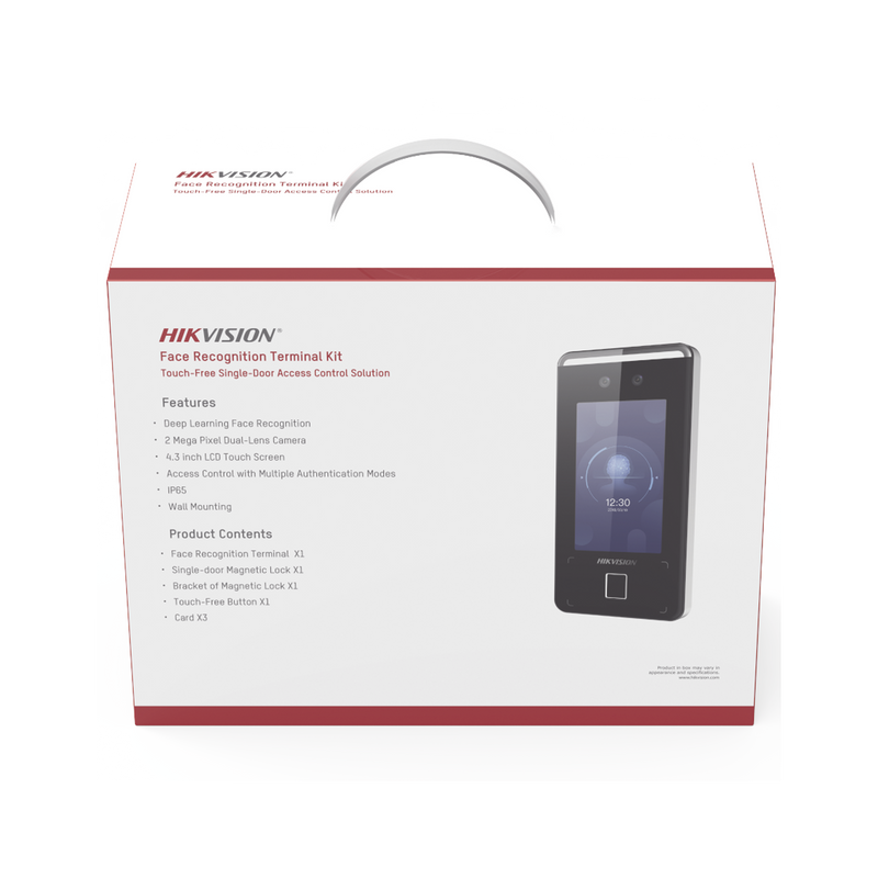 DS-KAS541 Kit de Control de Acceso TODO INCLUIDO con Lector de Rostros, QRs , Tarjetas y Huellas / 3,000 Rostros / Compatible con App Hik-Connect / Videoportero / Incluye Electroimán  Botón de Salida y Montajes Z y L para imán / HIK-IA
