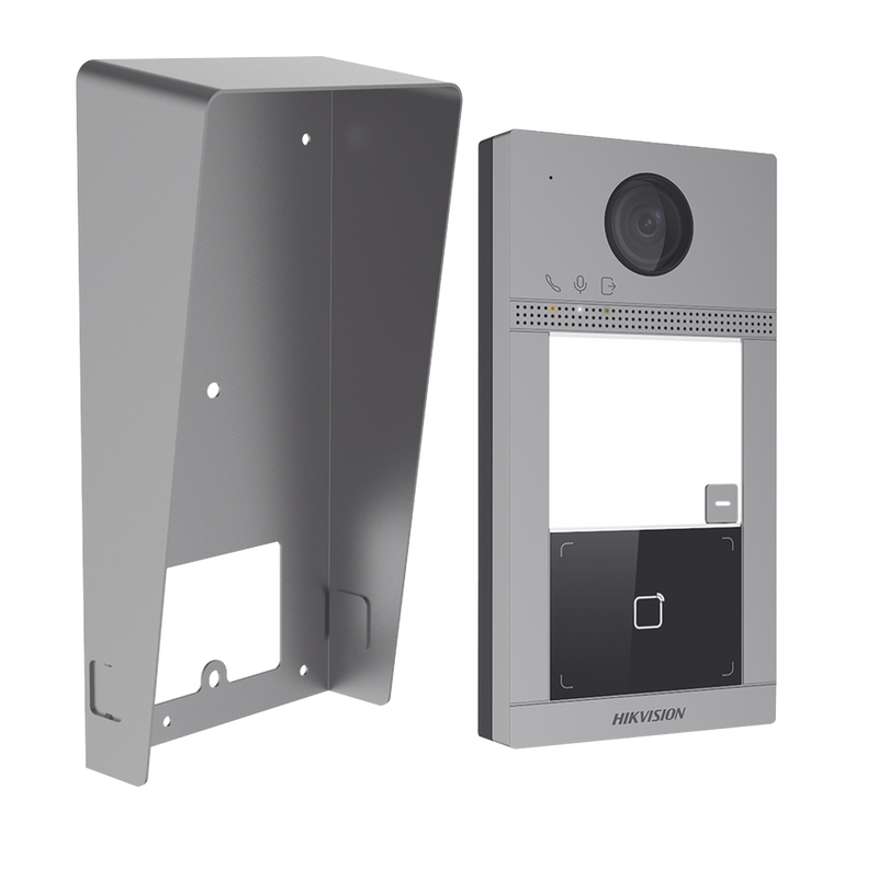 DS-KV8113-WME1(C)/IK Kit Videoportero + Carcasa protectora IP 2 Megapixel / Llamada y Apertura Remota desde App Hik-Connect / PoE / Exterior IP65 + Antivandalico IK08 / 1 Departamento / Apertura con Tarjeta / Soporta 2 Puertas y hasta 6 Monitores