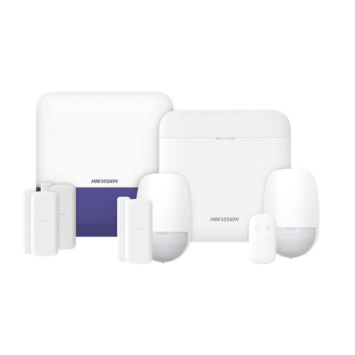 (AX PRO) KIT de Alarma AX PRO con GSM (3G/4G) / Incluye: 1 Hub con bateria de respaldo / 2 Sensores PIR / 3 Contactos Magnéticos mini / 1 Control Remoto / 1 Sirena Inalambrica Exterior / WiFi / Compatible con Hik-Connect P2P