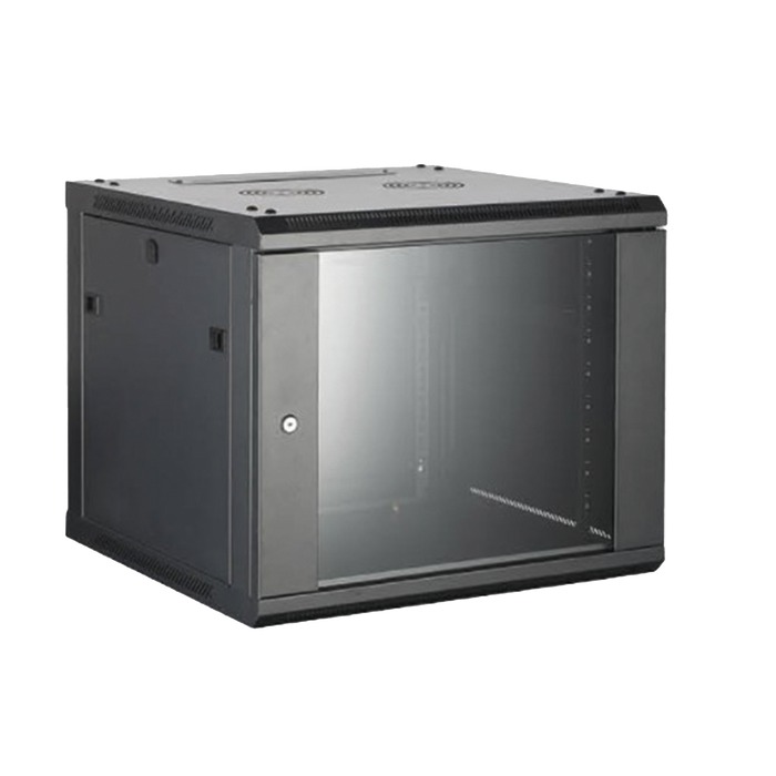 Gabinete para Montaje en Pared - Piso / Puerta de Cristal Templado / Cuerpo Fijo / 9 Unidades de Rack / 19 / Fabricado en Acero