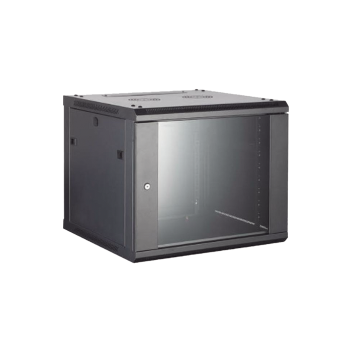 Gabinete para Montaje en Pared - Piso / Puerta de Cristal Templado / Cuerpo Fijo / 12 Unidades de Rack / 19 / Fabricado en Acero
