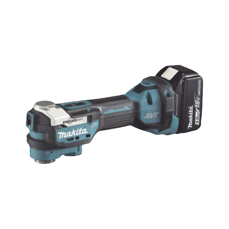 DTM-52-RTJX1 Multiherramienta Oscilante Inalámbrica de 18V, incluye 2 Baterías  BL1850B de 5.0 A, Cargador DC18RC, Accesorios y Estuche Makpac