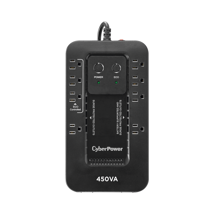UPS de 450 VA/260 W, Topología Standby con Modo Ahorrador ECO, Entrada 120 Vca NEMA 5-15P, Con 8 Tomas NEMA 5-15R