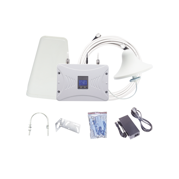 Kit Amplificador de Señal Celular 4G LTE, 3G y Voz. Funciona con Todos los Operadores. Soporta Múltiples Dispositivos y Tecnologías. Hasta 900 m² de Cobertura