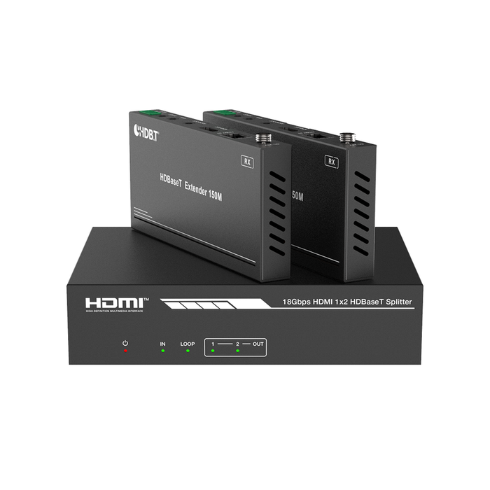 Splitter mas Extensor de Video | 1x2 | ProAV | HDBaseT? | 120m en 4K@60Hz | 150m en 1080p@60Hz | Cat6/6a/7 | Gestión Avanzada EDID | Control IR y RS232 | PoC | Salida de Audio