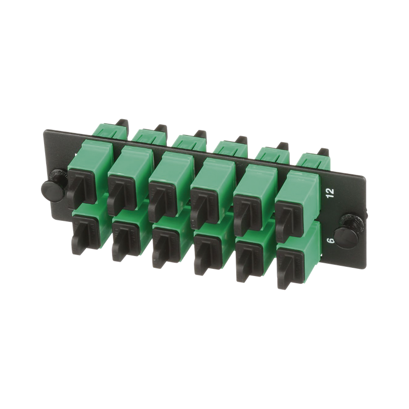 FAP12WAGSCZ Placa Acopladora de Fibra Optica FAP, Con 12 Conectores SC/APC (12 Fibras), Para Fibra Monomodo OS1/OS2, Color Verde