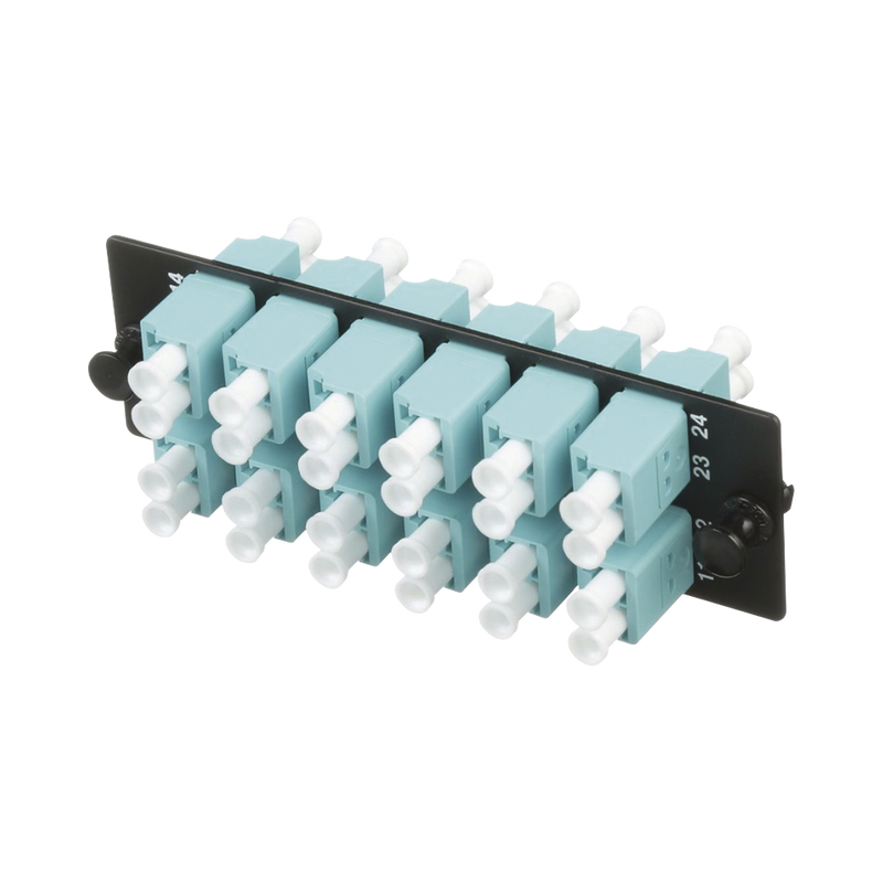 FAP12WAQDLCZ Placa Acopladora de Fibra Optica FAP, Con 12 Conectores LC Duplex (24 Fibras), Para Fibra Multimodo OM3/OM4, Color Aqua
