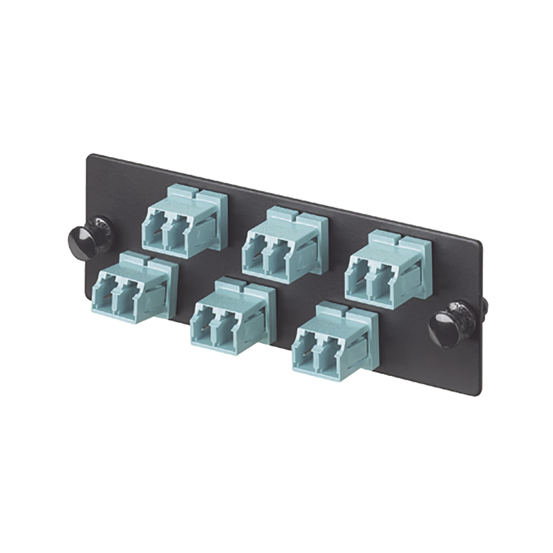 FAP6WAQDLCZ Placa Acopladora de Fibra Optica FAP, Con 6 Conectores LC Duplex (12 Fibras), Para Fibra Multimodo OM3/OM4, Color Aqua