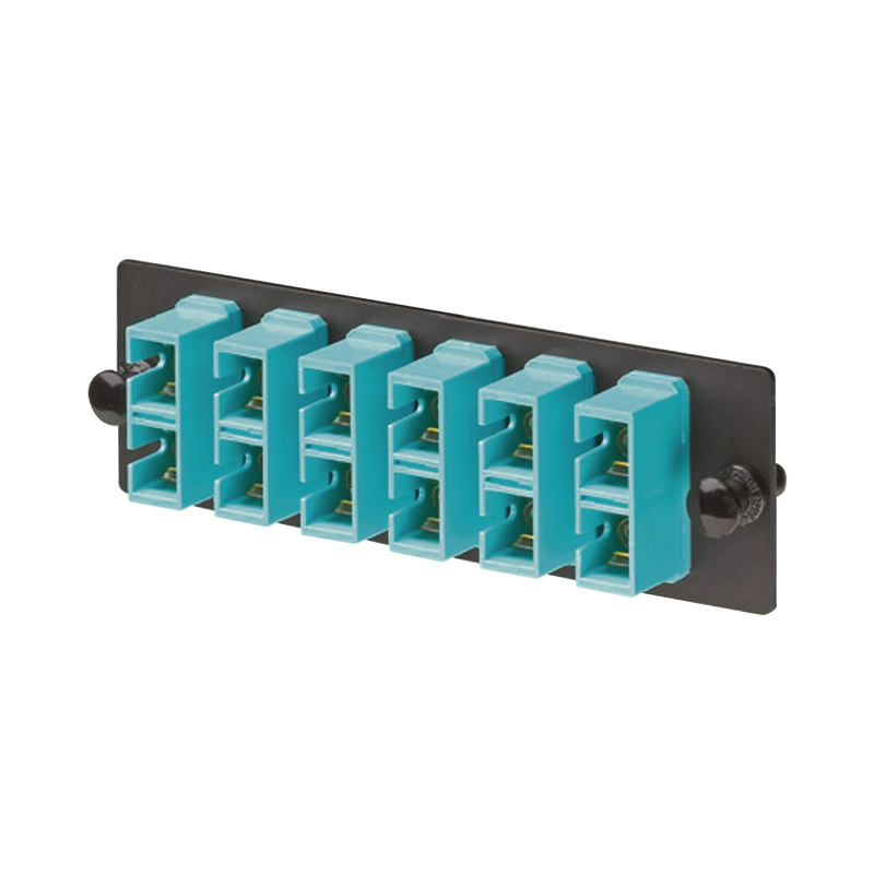 FAP6WAQDSCZ Placa Acopladora de Fibra Optica FAP, Con 6 Conectores SC Duplex (12 Fibras), Para Fibra Multimodo OM3/OM4, Color Aqua