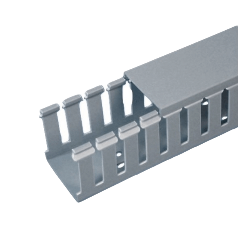 FC1.5X3LG2 Canaleta Ranurada de PVC con Tapa, Tipo F, 44.5 mm de Ancho, 79.2 mm de Alto y 2 m de Largo, Color Gris