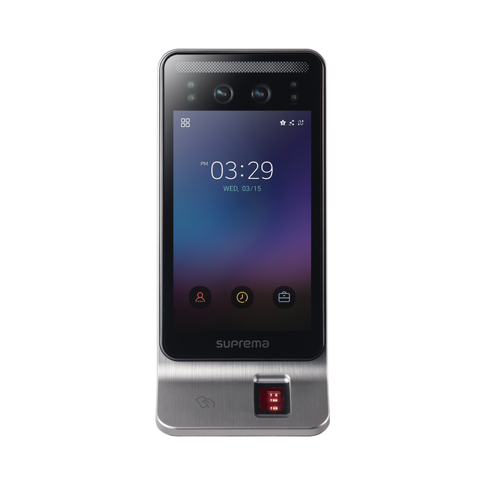 Lector Multi-tecnologia con detector de cubrebocas- Reconocimiento Facial, Huella, Tarjeta Móvil y lector de RFID(125kHz EM & 13.56 Mhz MIFARE) Compatible con BioStar2, Uso para Control de Acceso y Asistencia