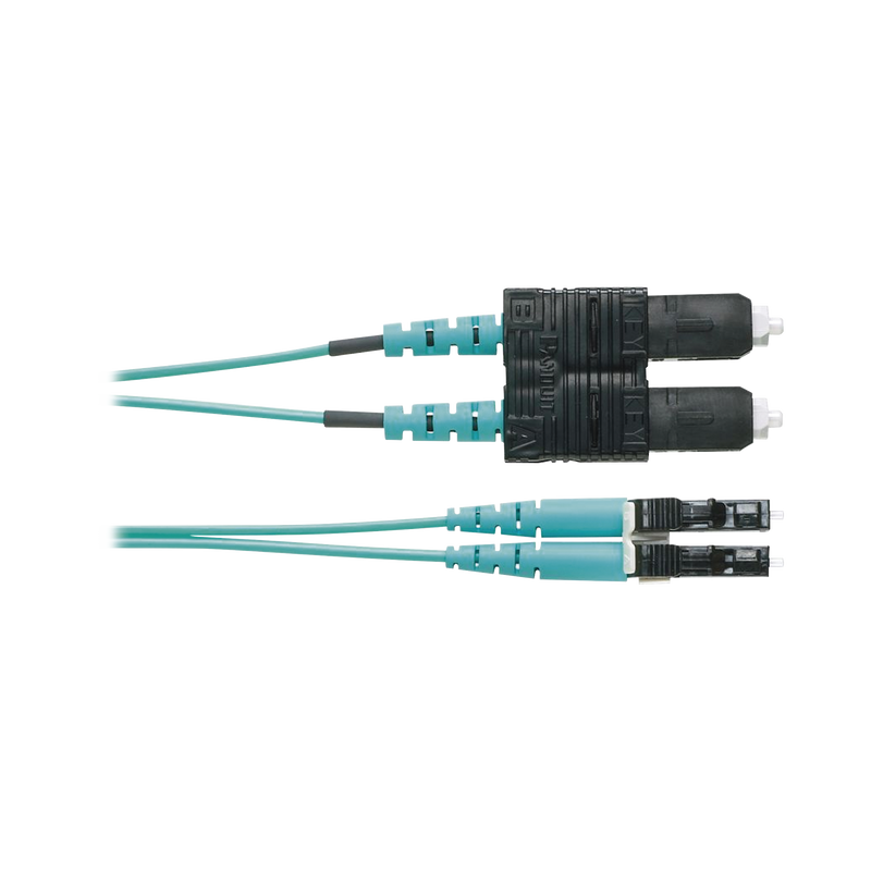 Jumper de Fibra Optica Multimodo 50/125 OM3, LC-SC Duplex, OFNR (Riser), Color Aqua, 1 Metro