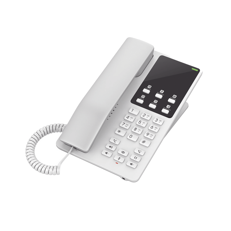 GHP620W Teléfono IP Hotelero Wi-Fi, 2 líneas SIP con 2 cuentas, codec Opus, IPV4/IPV6, color blanco, con gestión en la nube GDMS