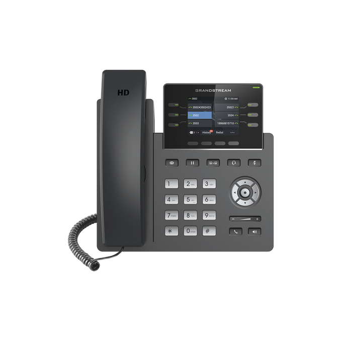 Teléfono IP Grado Operador, 3 líneas SIP con 6 cuentas, puertos Gigabit,PoE, pantalla a color 2.4, codec Opus, IPV4/IPV6 con gestión en la nube GDMS