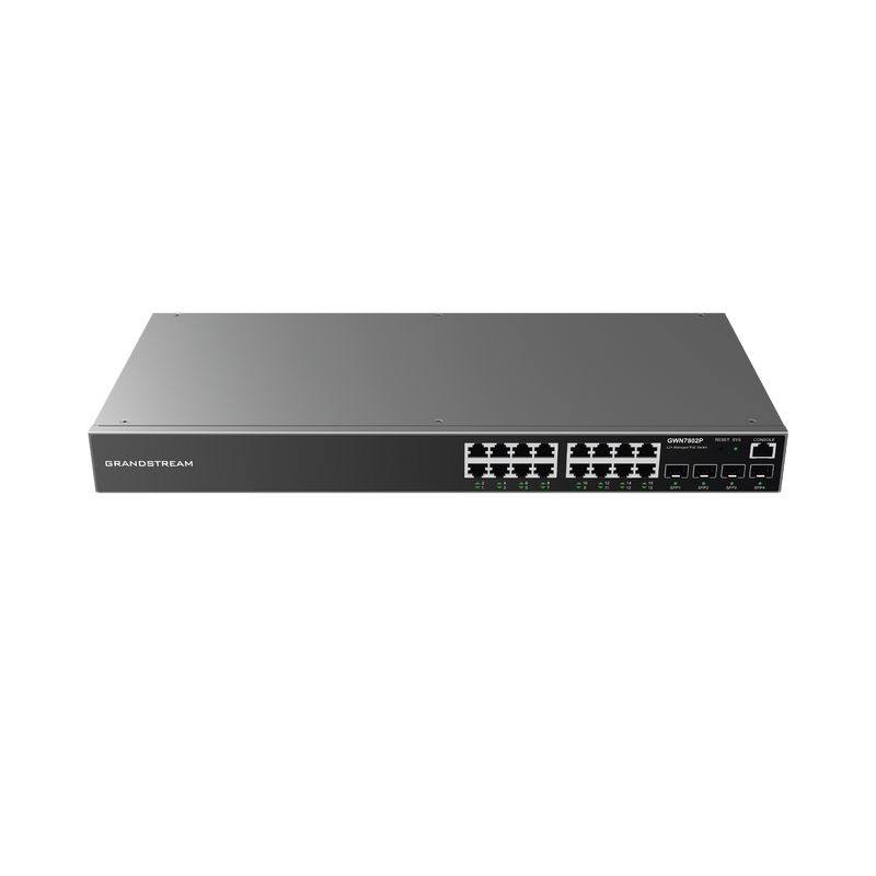 GWN7802P Switch Gigabit PoE+ Administrable / 16 puertos 10/100/1000 Mbps + 4 Puertos SFP Uplink / Hasta 240W / Compatible con GWN Cloud.