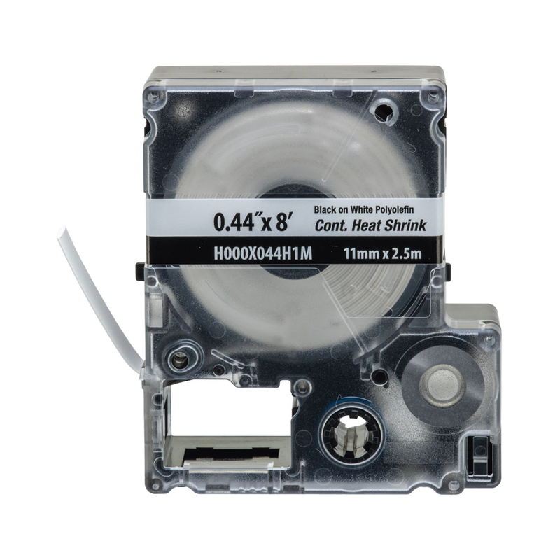 H000X044H1M Casete de Etiquetas de Poliolefina de Cinta Continua, Tubo Termocontráctil, 11.2 mm (0.44 in) de Ancho y 2.4 m de largo, Para Cables de 2 a 6.4 mm (16-10 AWG) de Diámetro, Color Blanco