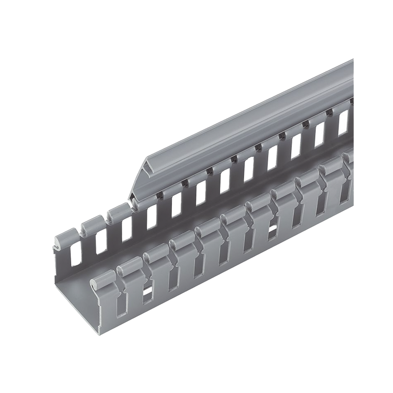 H2X2LG6 Canaleta Ranurada de PVC sin Tapa, Tipo H (Tapa Abisagrada), 55.1 mm de Ancho, 50.3 mm de Alto y 1828.8 mm de Largo, Color Gris