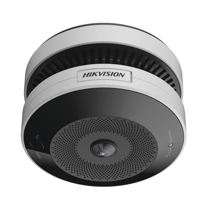(HikFire) Mini Fisheye IP 4 Megapixel con Detector de Humo Puntual / Autónomo / Entrada y Salida de Alarma / 15 mts IR / PoE / WDR 120 dB / Alarma de 85 dB / MicroSD 128GB / Compatible con Hik-Connect