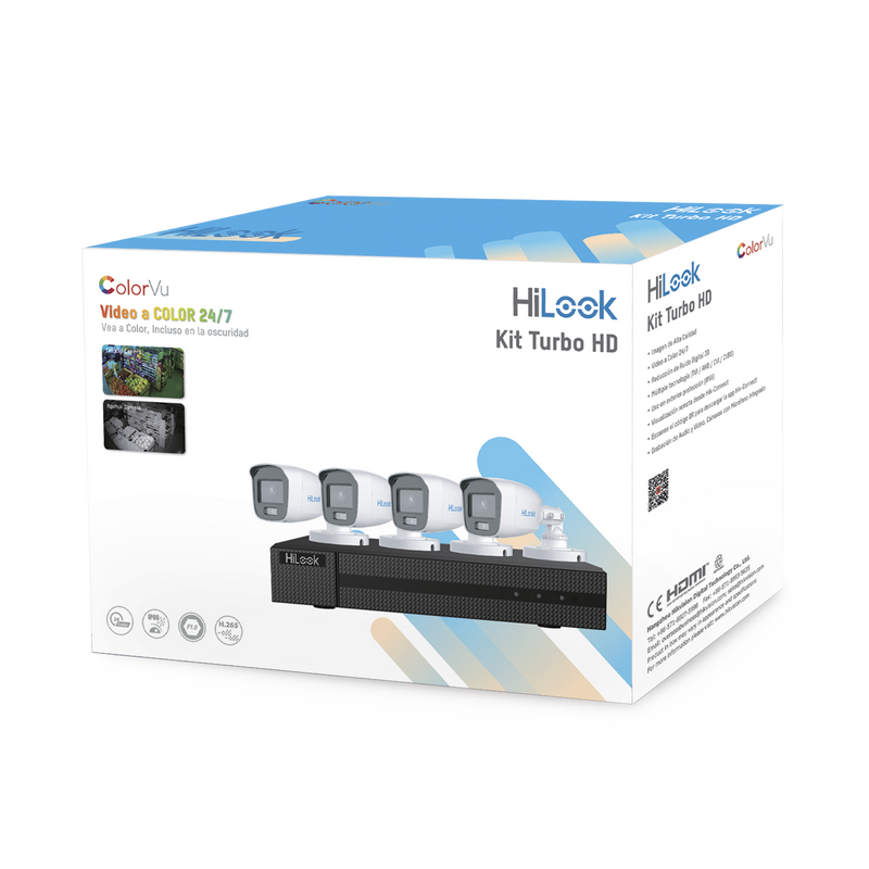 HL-1080-CV/A Kit TurboHD 1080p / DVR 4 Canales / 4 Cámaras Bala ColorVu con Micrófono Integrado / Fuente de Poder / Accesorios de Instalación