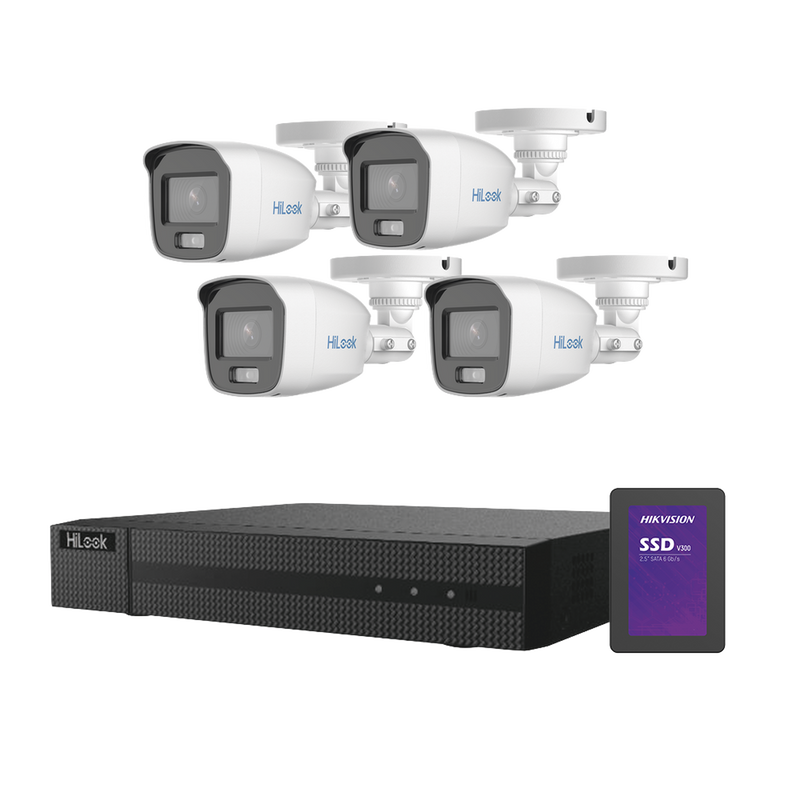 HL-1080-CV/A/1TB Kit TurboHD 1080p + SSD 1 TB / DVR 4 Canales / 4 Cámaras Bala ColorVu con Micrófono Integrado / Fuente de Poder / Accesorios de Instalación