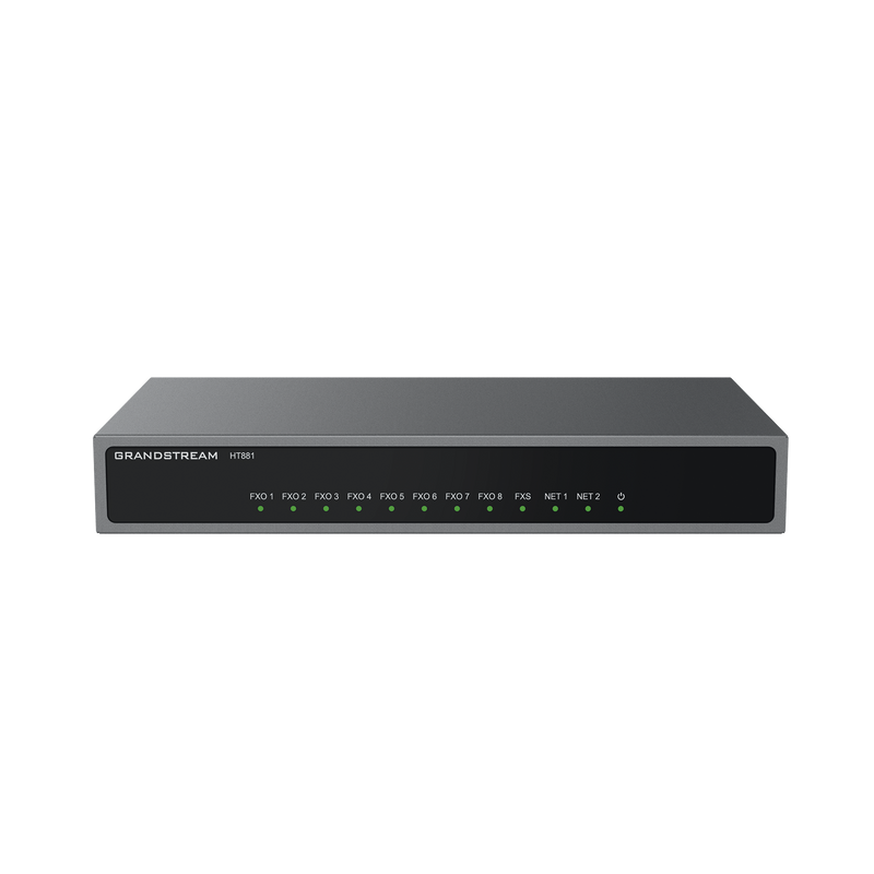 HT-881 Gateway Analógico 8 FXO  (Conectar Lineas Analógicas) / 3 Perfiles SIP / 1 Puerto FXS / NAT de Alto Rendimiento / Soporte Lifeline / Fax T.38 / Cifrado AES / Failover SIP / Conferencia de Voz 3 Vías