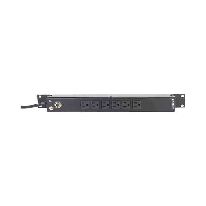 Tomacorriente Horizontal (PDU) de 6 Contactos (NEMA 5-15R) Rack 19 1UR. Voltaje Entrada/Salida: 120Vca/15A