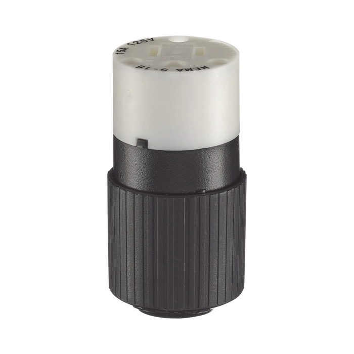 Conector de 15 A 125 V CA/ 2 Polos 3 Hilos/ Grado Industrial/ Color Blanco y Negro/ NEMA 5-15R.