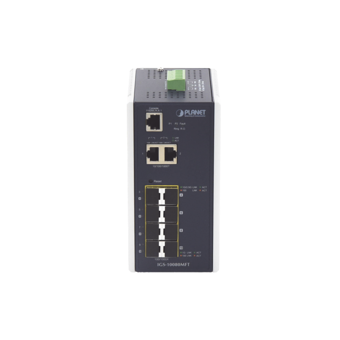 Switch Industrial Administrable L2+, 8 Puertos 1G SFP, 2 Puertos TP Gigabit, (-40 ~75 grados C)