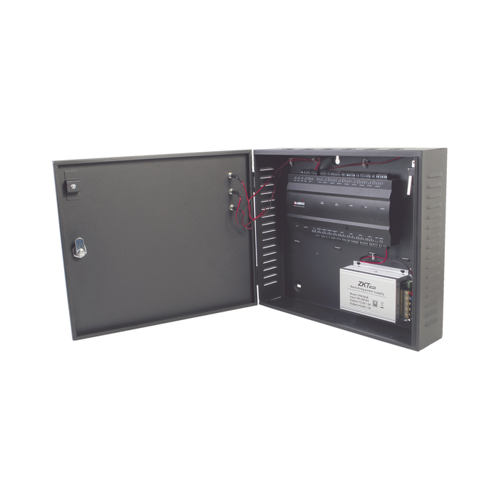 Controlador de acceso / 4 PUERTAS / Biometría Integrada / Hasta 3,000 Huellas / 30,000 Tarjetas / Incluye Gabinete y Fuente de Alimentación 12Vcc/5A compatible con ZKACCESS 3.5