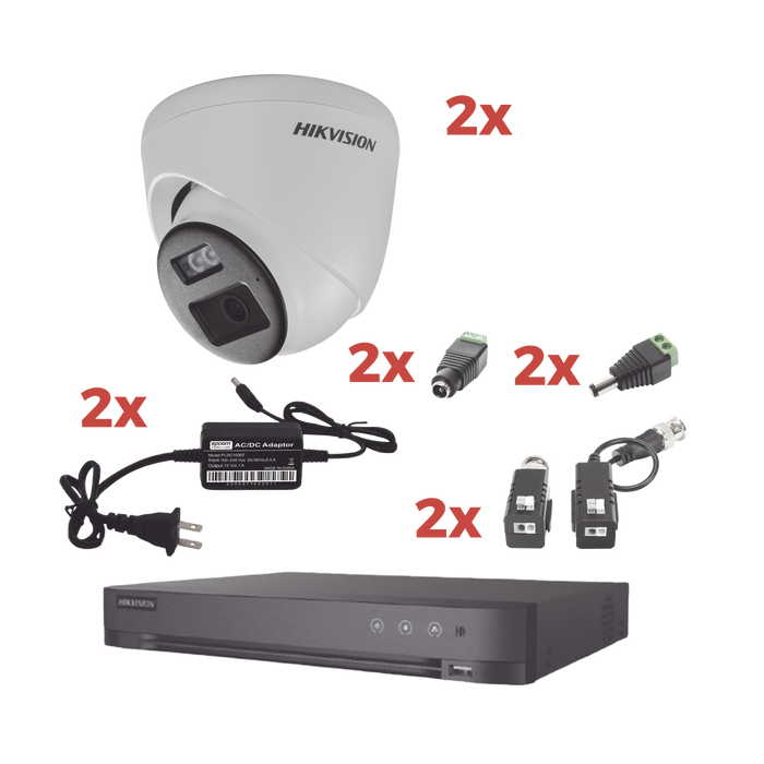 Kit Audio Bidireccional TurboHD 1080p / DVR 4 Canales / 2 Cámaras Eyeball (Exterior) con Bocina y Microfóno Integrado / 2 Fuentes de Poder / Accesorios