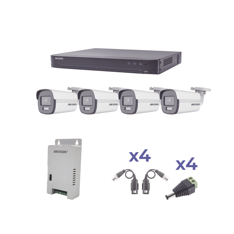 KH1080P4BC KIT COLORVU TURBOHD 1080p / DVR 4 Canales / 4 Cámaras Bala (exterior) lente 2.8mm / Fuente de poder profesional / Transceptores de video y Accesorios de corriente