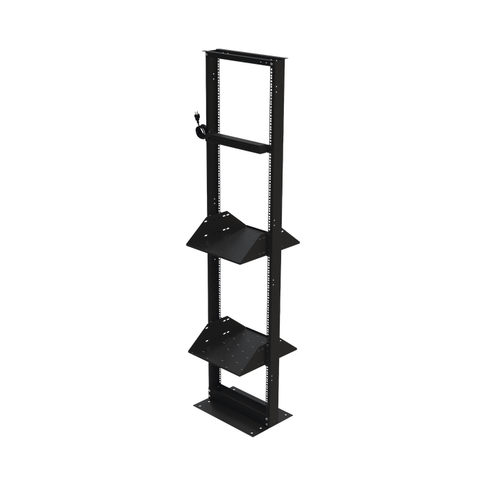 Kit de Rack Estándar 19, 45 UR con 2 Charolas y PDU (8 tomas). Ideal para UPS y Servidores tipo Torre.