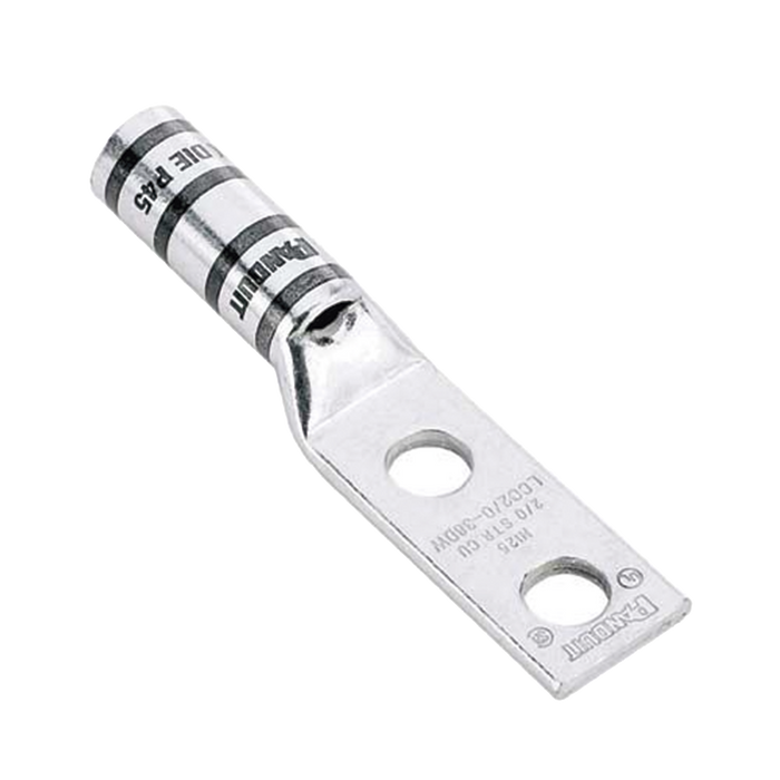 Terminal de Compresión Pan-Lug? de Barril Largo, de Dos Orificios de 1/2, para Cable 6 AWG, Espacio entre Orificios de 1.75.