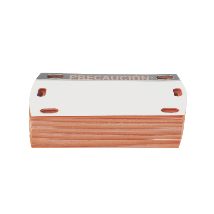 Etiqueta Autolaminada para Identificación de Fibra Optica Paquete de 25 piezas, Para Uso Interior/Exterior, Dimensiones de 90 x 50 mm, Color Negro con Naranja