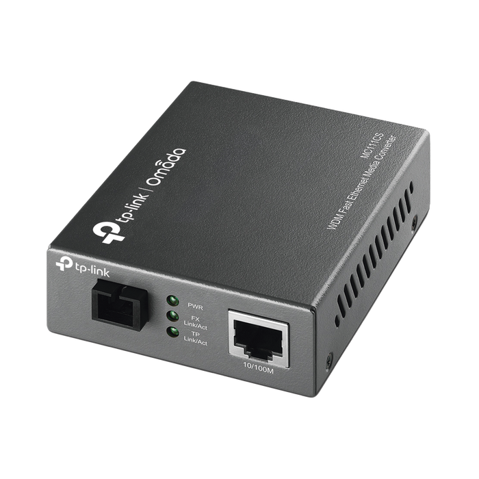 Convertidor Fibra Óptica WDM Monomodo / 1 puerto RJ45 10/100 Mbps / 1 puerto SC/UPC 100 Mbps / Hasta 20 Km / Para su Funcionamiento Requiere el Modelo MC112CS / Plug and Play