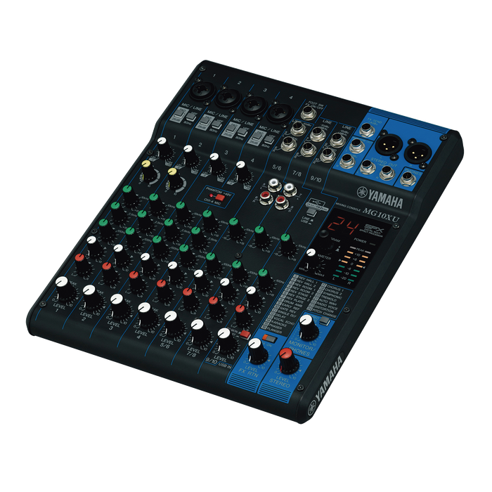 Mezcladora de Audio | 10 Canales | Perillas | 4 Entradas de Micrófono/Línea | 3 entradas Estéreo | Efectos | USB