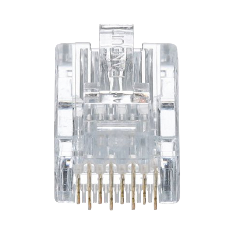 MP588-L Plug RJ45 Cat5e, Para Cable UTP de Calibres 24-26 AWG, Chapado en Oro de 50 micras, Paquete de 50 piezas