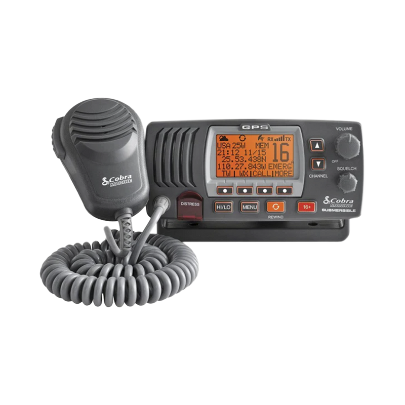 MRF77BGPS Radio móvil marino VHF clase D con antena interna de GPS, función de megafonía y grabador automático de 20 segundos de audio recibido. cuenta con los canales Internacionales, de Canadá y Estados Unidos