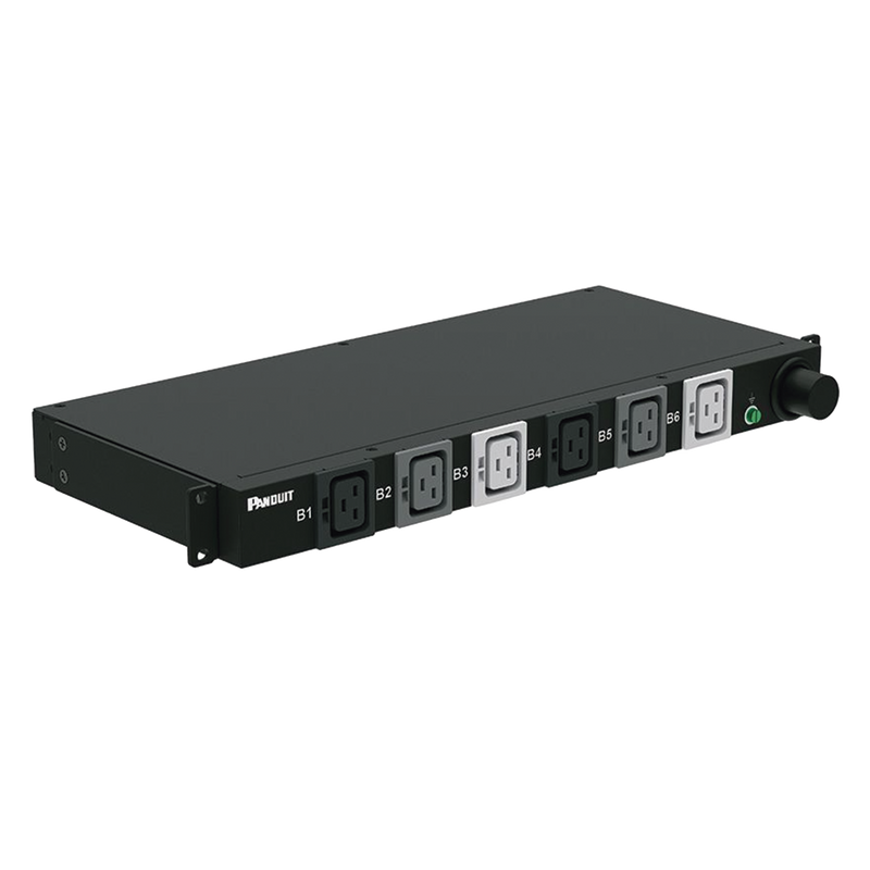 P06B02M PDU Básico para Distribución de Energía, Plug de Entrada Trifásico CS8365C, Con 6 Contactos C19, Instalación Horizontal de 19in, 1UR, 50 Amp, 208 Vca
