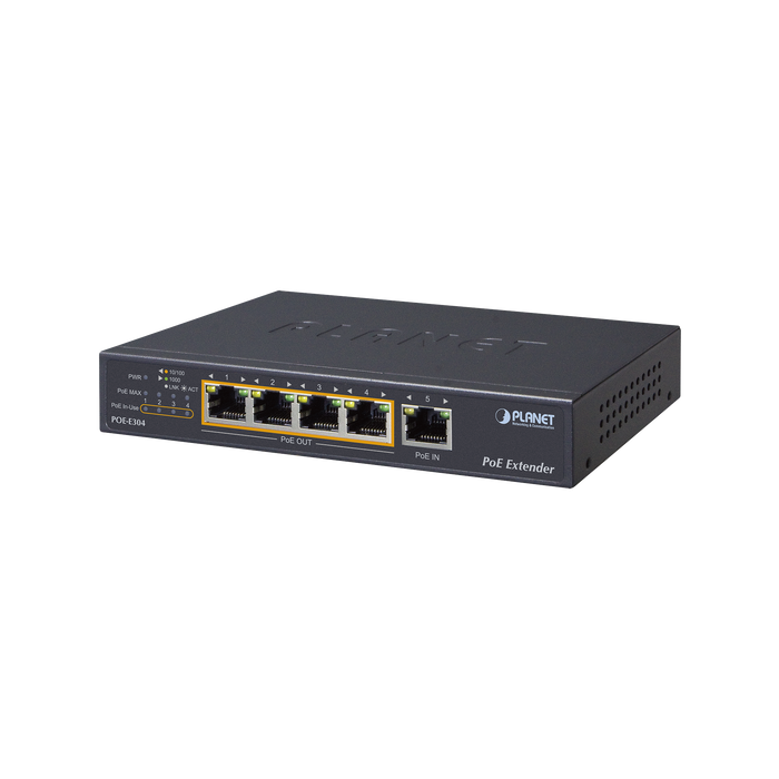 Extensor Ultra PoE de 65 Watts Con 4 Puertos Gigabit de Salida 802.3 af/at