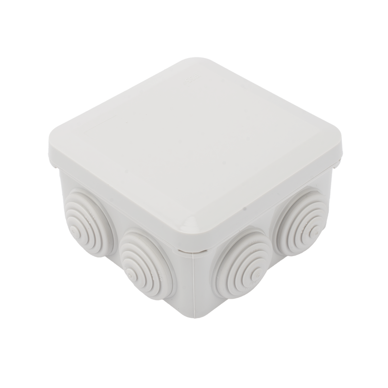 PST-0808-ER Caja Derivación-Conexión de Plástico (89 X 89 X 50 mm) con 7 Glándulas de Goma. Para Instalaciones Comerciales,  Residenciales e Industriales. Cerrado a Presión.