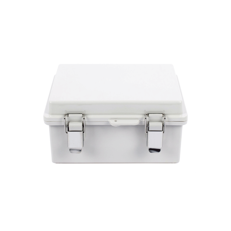 PST-1722-11E Gabinete de Plástico ABS, Uso en Intemperie IP66 (170 x 220 x 110 mm) Cierre por broche Inoxidable y Permite Cerrado con Candado y Llave (Perno 5mm) No Incluido
