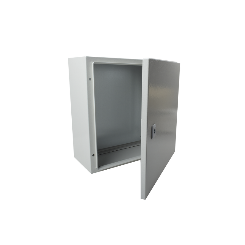 PST-4040-20A Gabinete de Acero IP66 Uso en Intemperie (400 x 400 x 200 mm) con Placa Trasera Interior de Metal y Compuerta Inferior Atornillable (Incluye Chapa y Llave T).