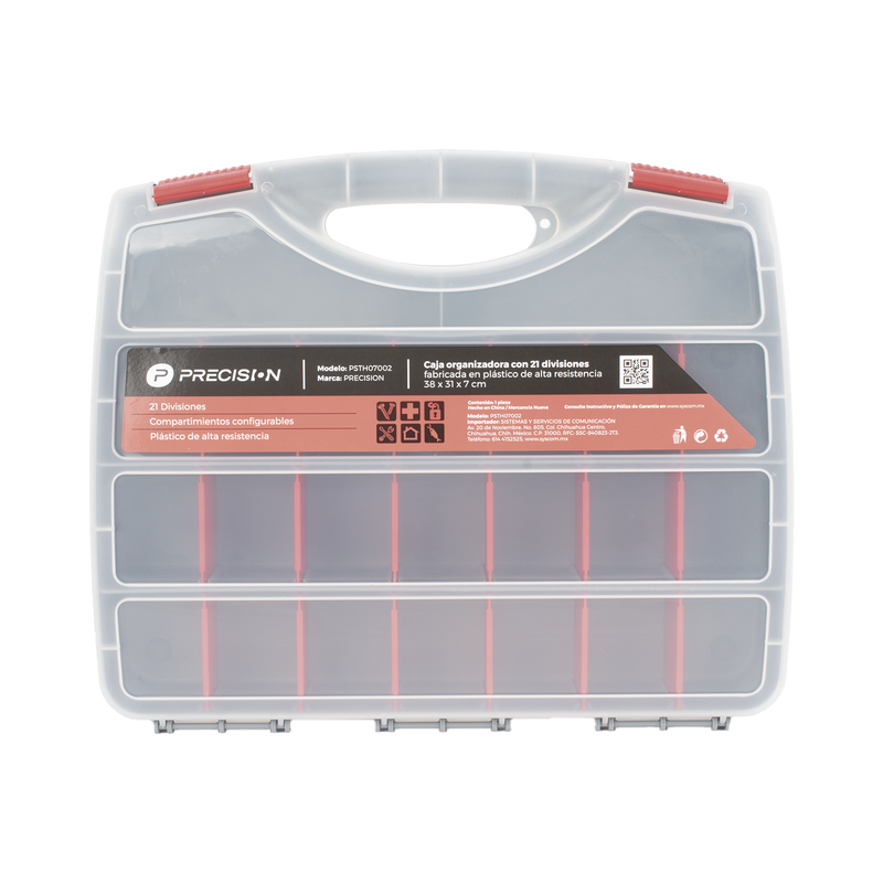PST-H07-002 Caja Organizadora con 21 Divisiones Fabricada en Plástico de Alta Resistencia de 38x31x7 cm.